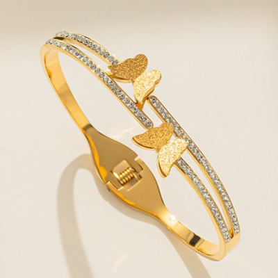 Women Diamond and Gold-Plated Bangle-Style Bracelet